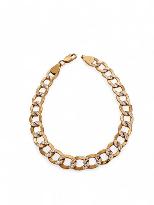 10K 2-Tone Yellow and White Gold Diamond Cut Curb Bracelet - Tinamel Jewellery