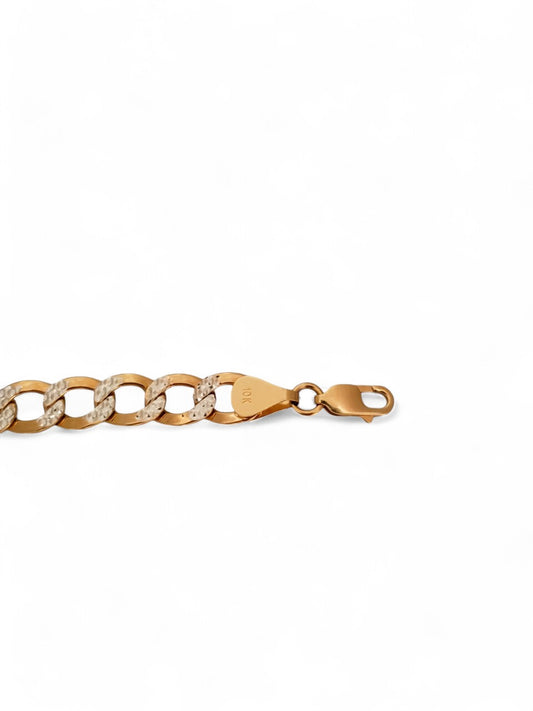 10K 2-Tone Yellow and White Gold Diamond Cut Curb Bracelet - Tinamel Jewellery