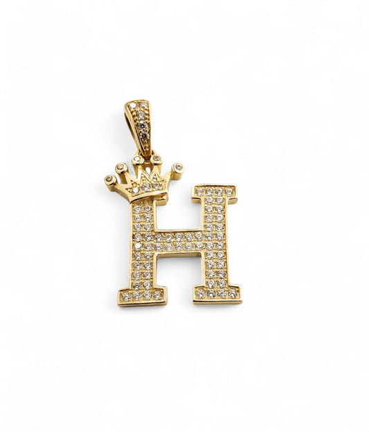 10K Yellow Gold Cubic Zirconia Crown Initial Letter Pendant - Tinamel Jewellery