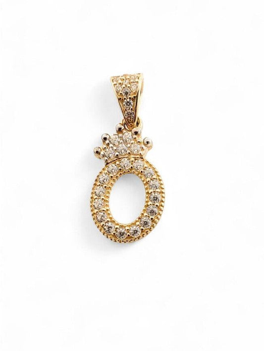 10K Yellow Gold Cubic Zirconia Crown Mini Initial Letter Pendant - Tinamel Jewellery