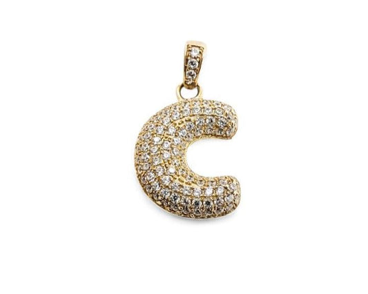 10K Yellow Gold Cubic Zirconia Bubble Initial Letter Pendant - Tinamel Jewellery