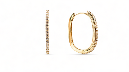 10K Yellow Gold and Cubic Zirconia Oval Hoops - Tinamel Jewellery