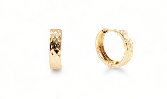 10K Yellow Gold Hammered Huggie Earrings - Tinamel Jewellery