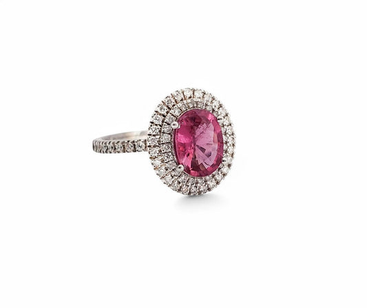 14K White Gold Pink Tourmaline Diamond Ring - Tinamel Jewellery