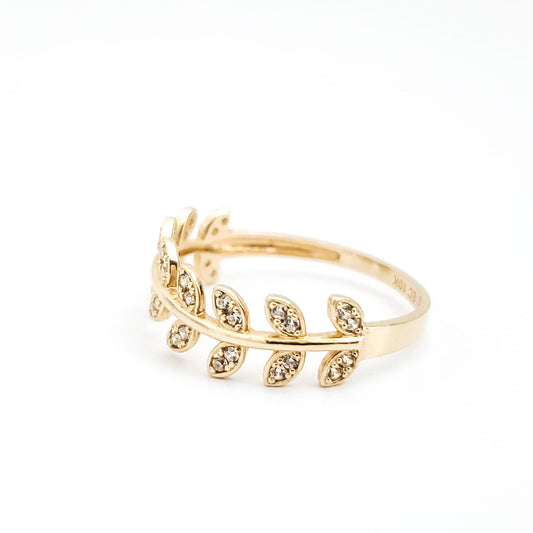 10k Yellow Gold & Cubic Zirconia Olive Leafy Vine Ring - Tinamel Jewellery