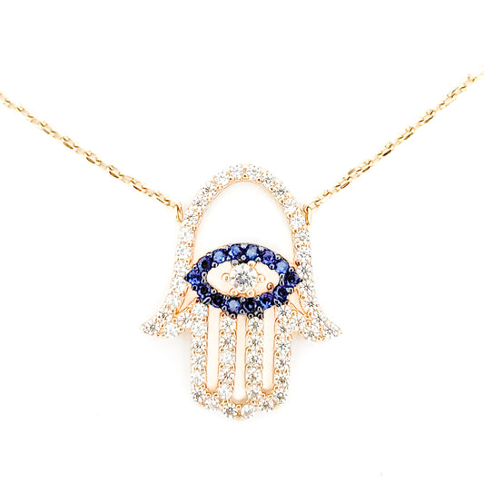 10K Yellow Gold and Cubic Zirconia Evil Eye & Hamsa Hand Necklace - Tinamel Jewellery