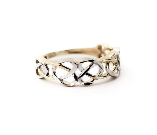 10k Yellow Gold and White Gold Intertwined Hearts Ring - Tinamel Jewellery