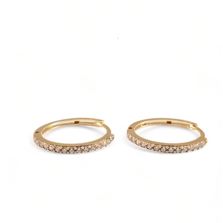 10K Yellow Gold Cubic Zirconia Pave Hoops - Tinamel Jewellery