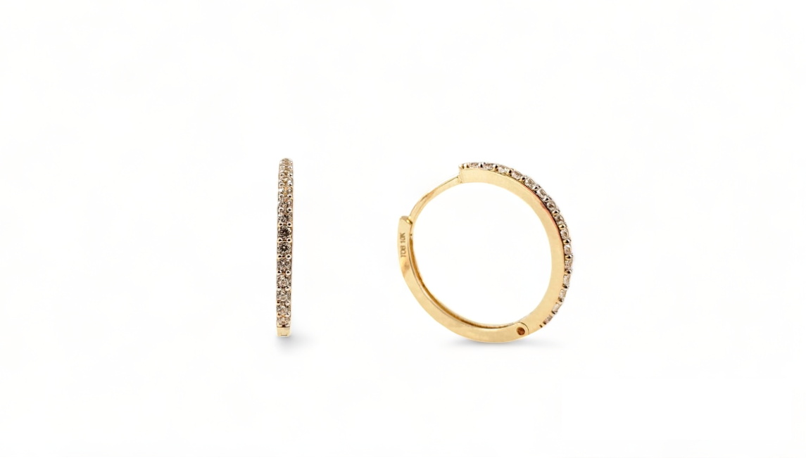 10K Yellow Gold Cubic Zirconia Pave Hoops - Tinamel Jewellery