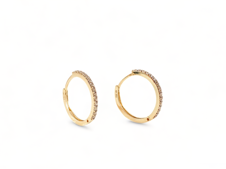 10K Yellow Gold Cubic Zirconia Pave Hoops - Tinamel Jewellery