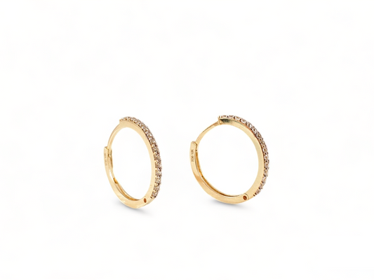 10K Yellow Gold Cubic Zirconia Pave Hoops - Tinamel Jewellery