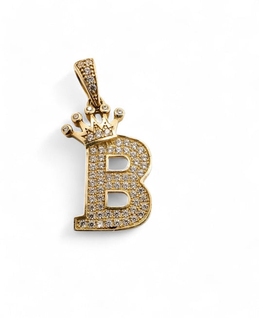 10K Yellow Gold Cubic Zirconia Crown Initial Letter Pendant - Tinamel Jewellery