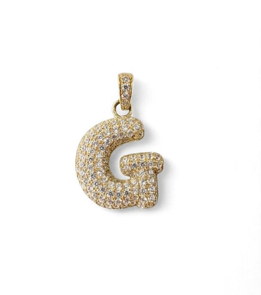 10K Yellow Gold Cubic Zirconia Bubble Initial Letter Pendant - Tinamel Jewellery