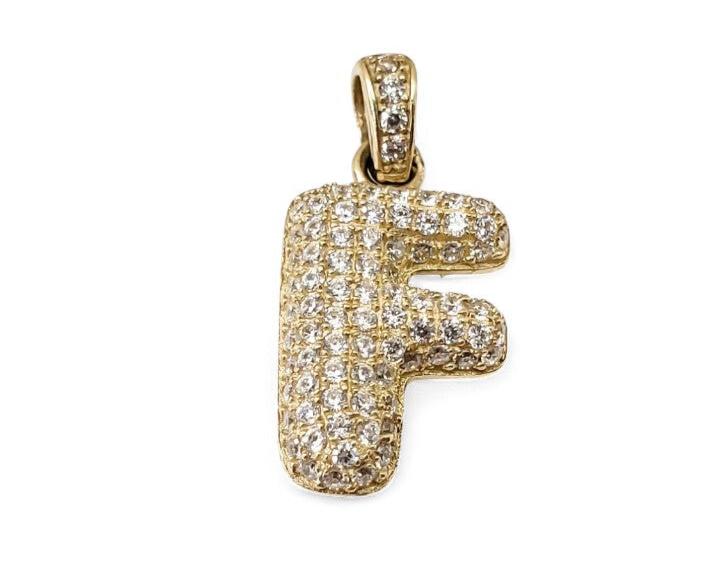 10K Yellow Gold Cubic Zirconia Bubble Initial Letter Pendant - Tinamel Jewellery