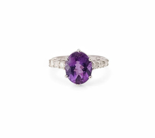 10K White Gold Amethyst Diamond Ring