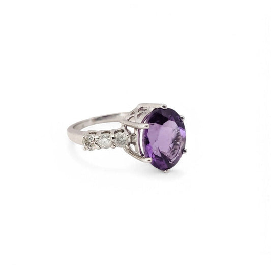 10K White Gold Amethyst Diamond Ring