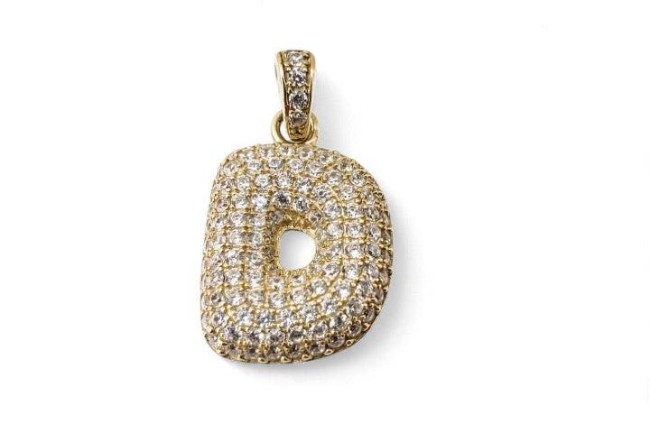 10K Yellow Gold Cubic Zirconia Bubble Initial Letter Pendant - Tinamel Jewellery