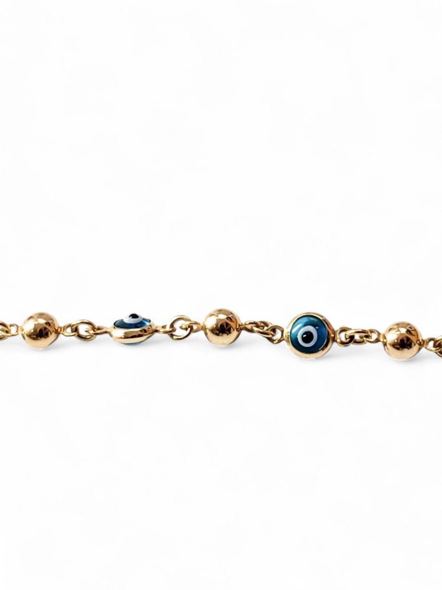 10K Yellow Gold Beaded Evil Eye Bracelet - Tinamel Jewellery