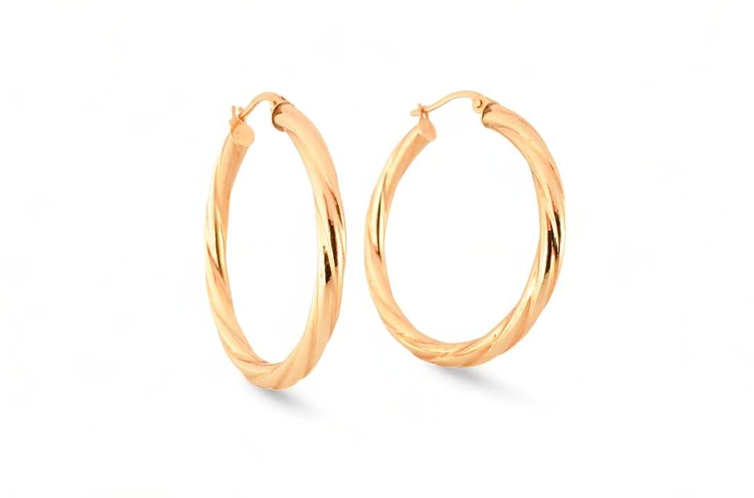 10K Yellow Gold Twist Hoops - Tinamel Jewellery