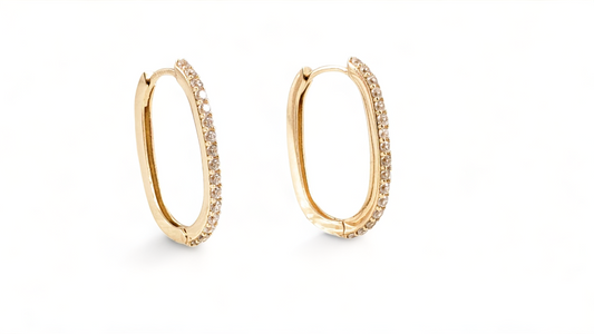 10K Yellow Gold and Cubic Zirconia Oval Hoops - Tinamel Jewellery