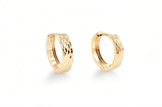 10K Yellow Gold Hammered Huggie Earrings - Tinamel Jewellery