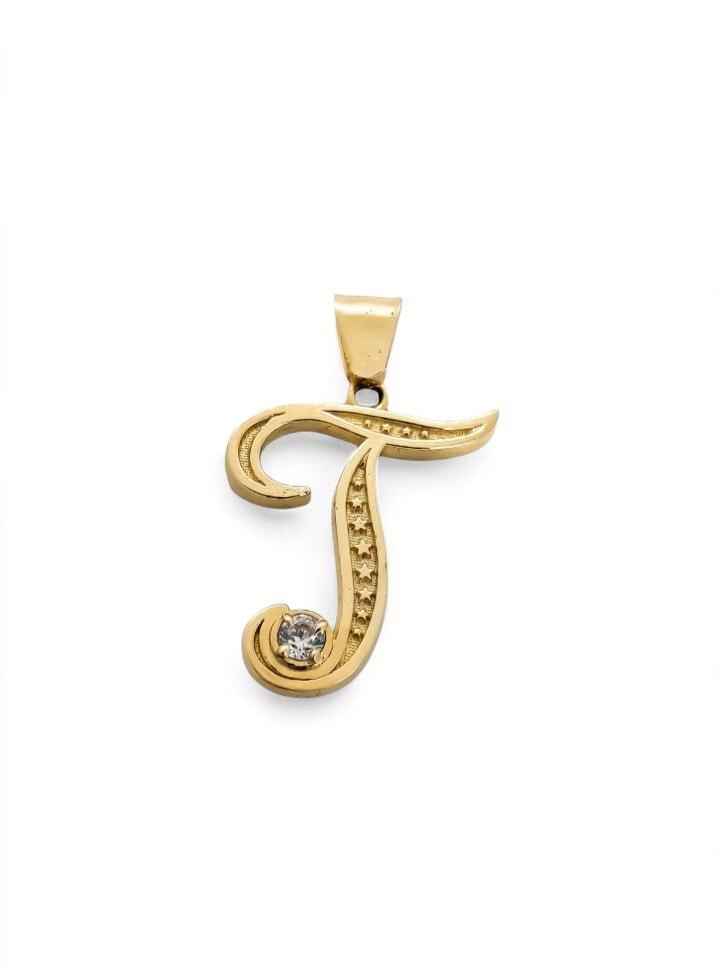 10K Yellow Gold Star Design Cubic Zirconia Initial Pendant - Tinamel Jewellery