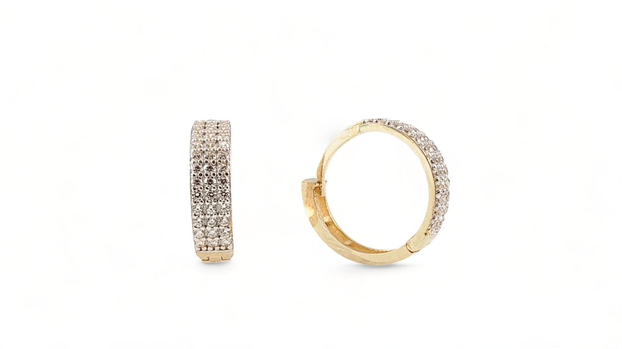 10K Yellow Gold Cubic Zirconia Pave Hoops - Tinamel Jewellery