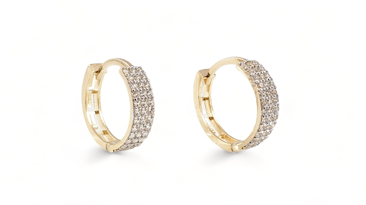 10K Yellow Gold Cubic Zirconia Pave Hoops - Tinamel Jewellery
