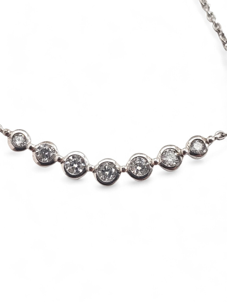 10K White Gold Round Diamond Bar Necklace - Tinamel Jewellery