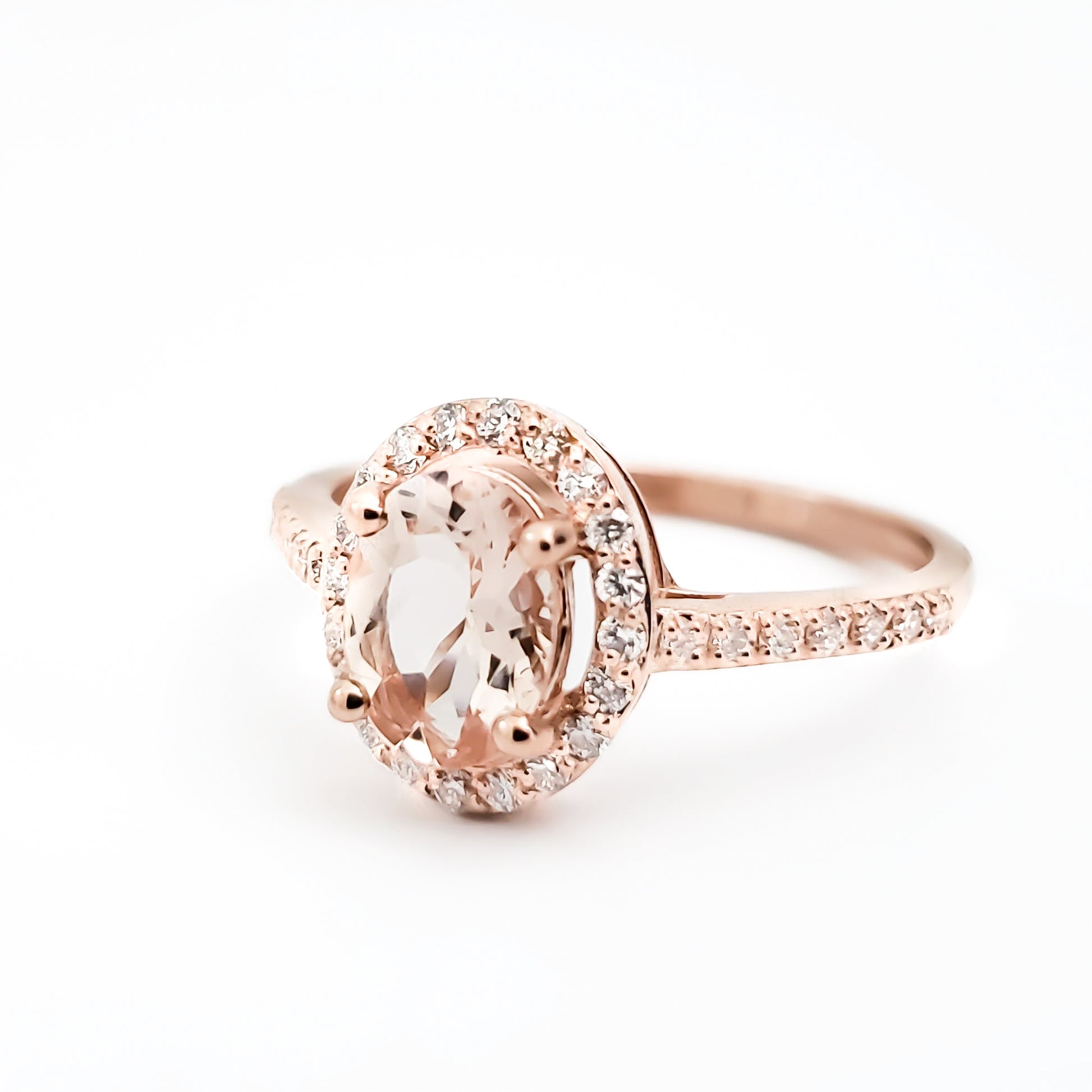 14k Rose Gold Oval Shaped Morganite and Diamond Ring - Tinamel Jewellery