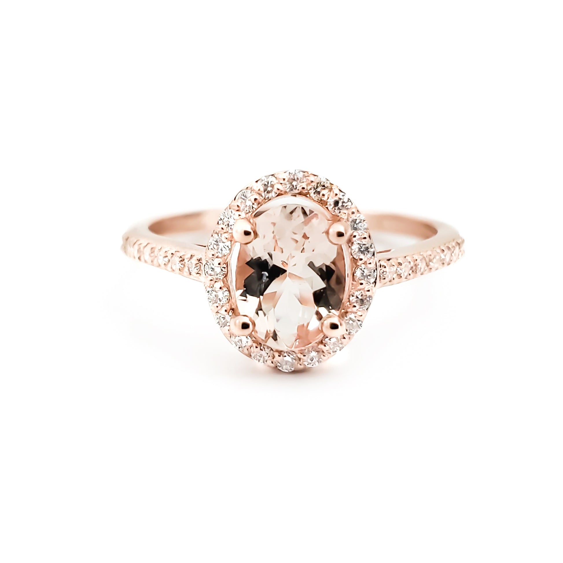 14k Rose Gold Oval Shaped Morganite and Diamond Ring - Tinamel Jewellery