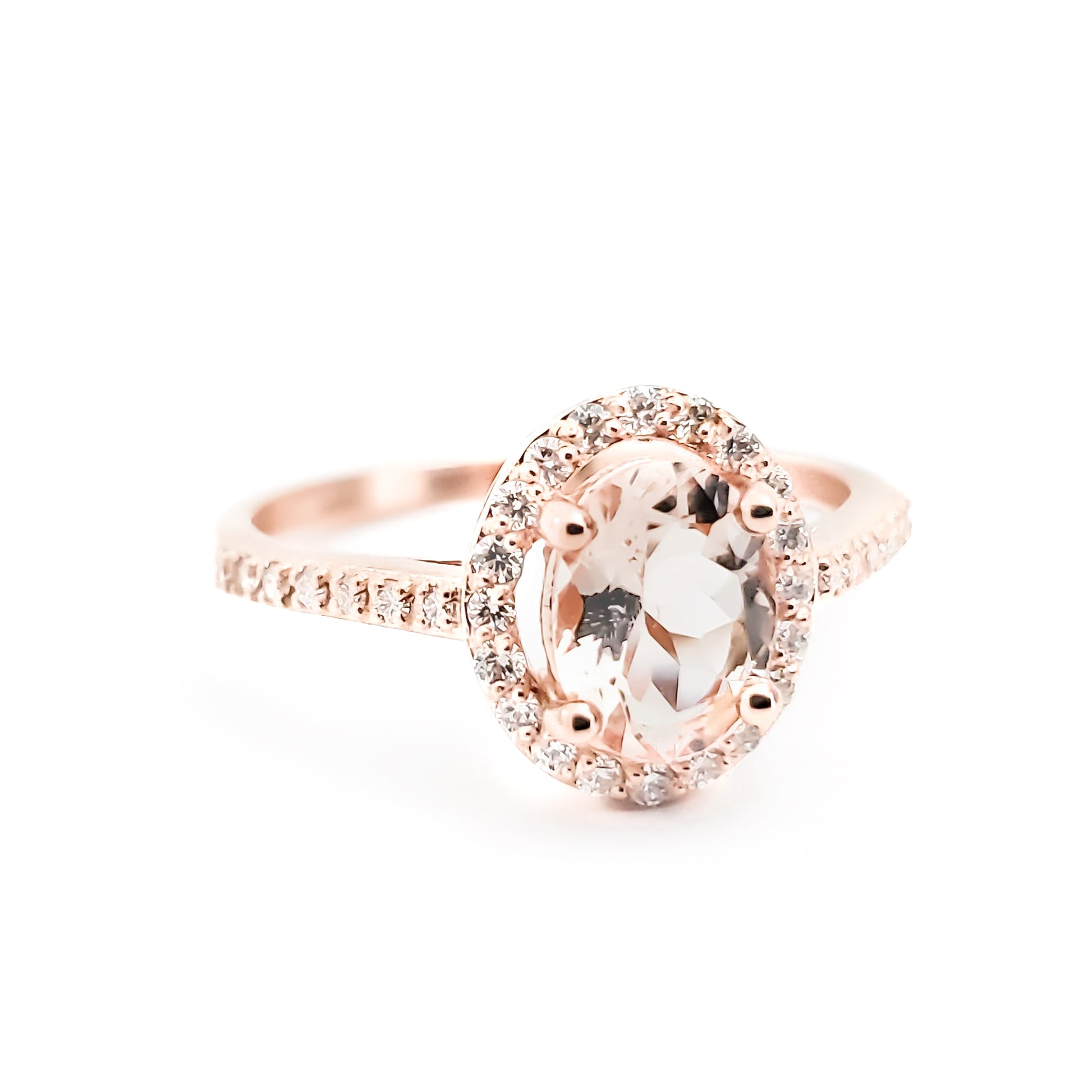 14k Rose Gold Oval Shaped Morganite and Diamond Ring - Tinamel Jewellery