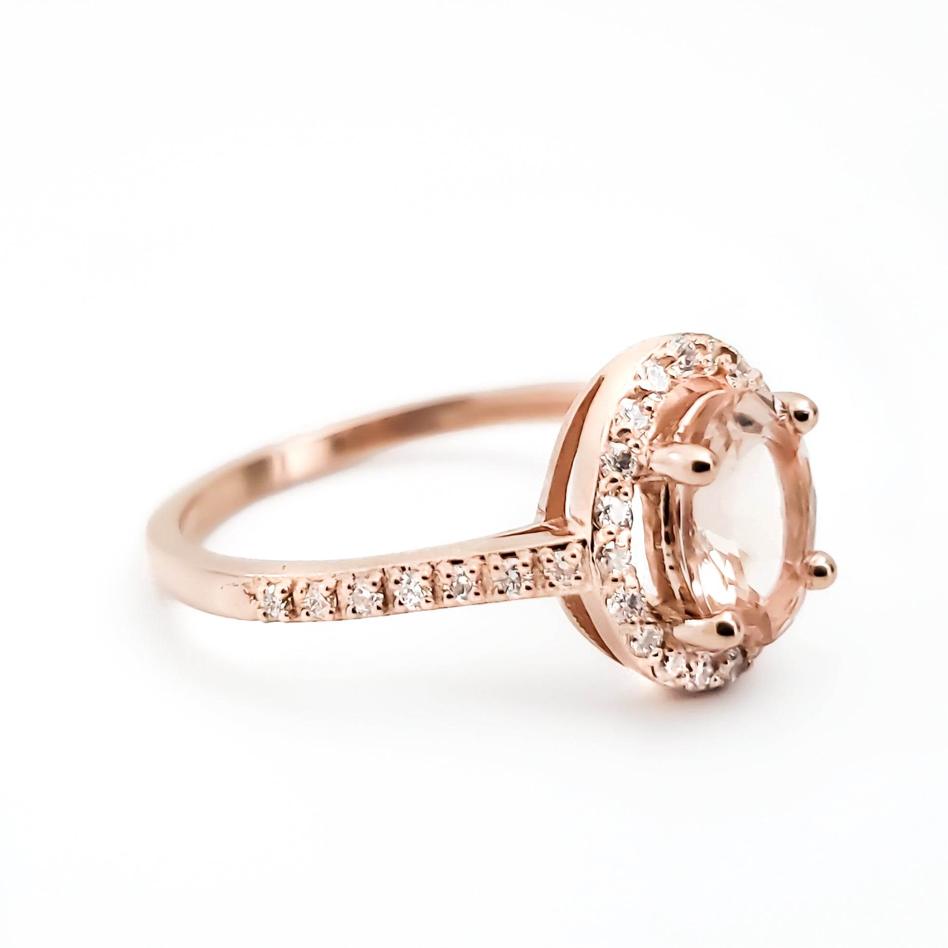 14k Rose Gold Oval Shaped Morganite and Diamond Ring - Tinamel Jewellery