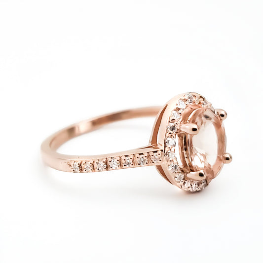 14k Rose Gold Oval Shaped Morganite and Diamond Ring - Tinamel Jewellery