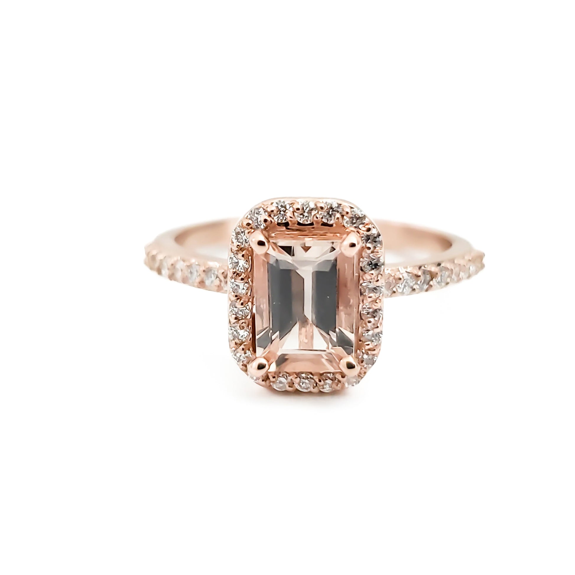 14k Rose Gold Square Shaped Morganite and Diamond Ring - Tinamel Jewellery