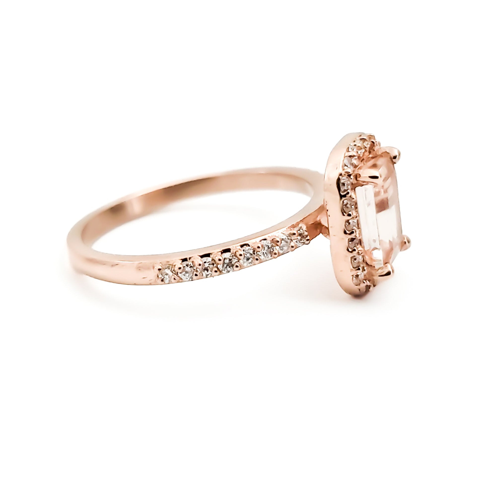 14k Rose Gold Square Shaped Morganite and Diamond Ring - Tinamel Jewellery