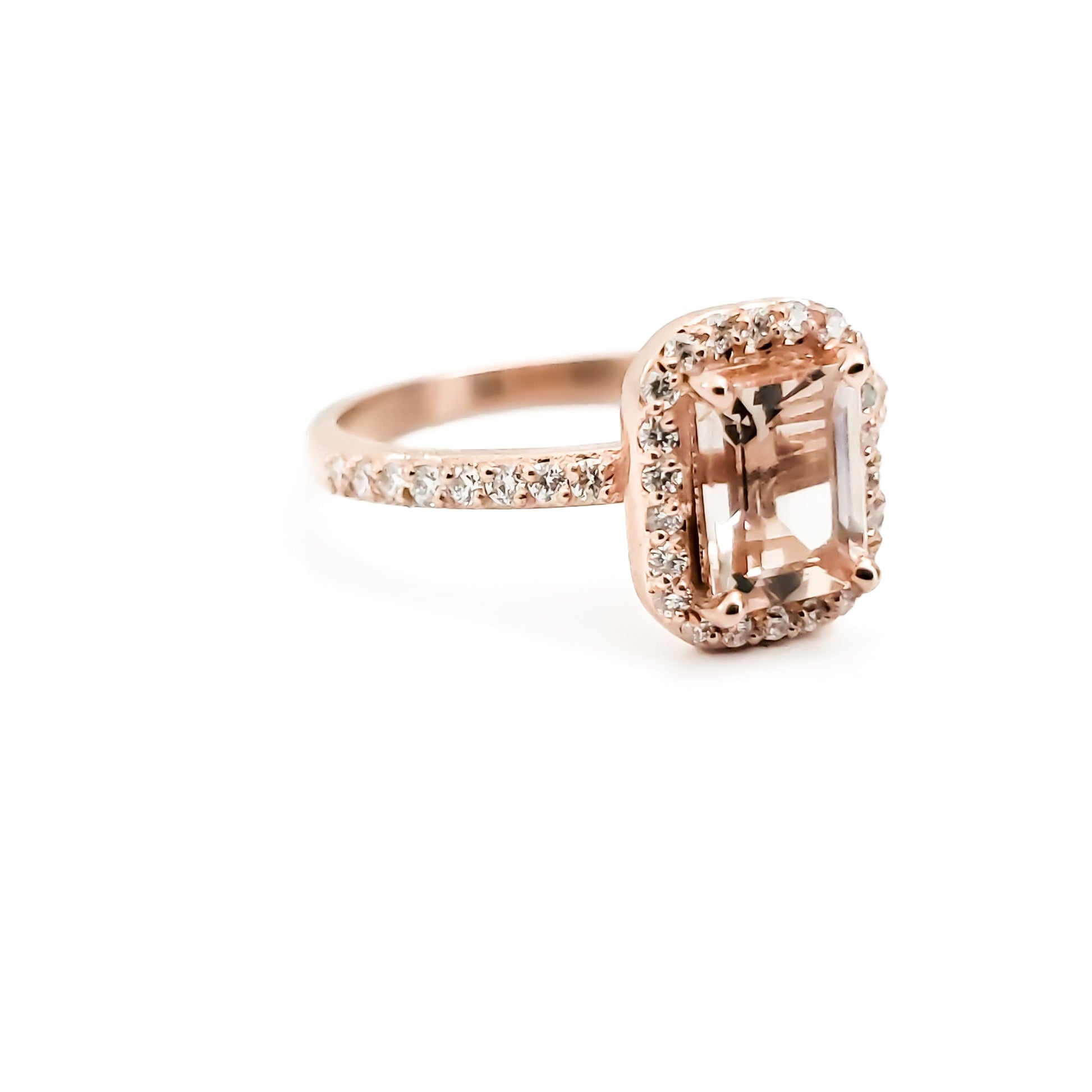 14k Rose Gold Square Shaped Morganite and Diamond Ring - Tinamel Jewellery