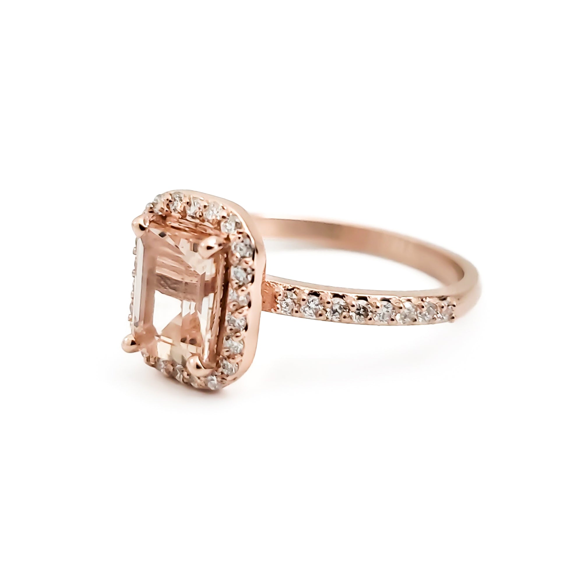 14k Rose Gold Square Shaped Morganite and Diamond Ring - Tinamel Jewellery