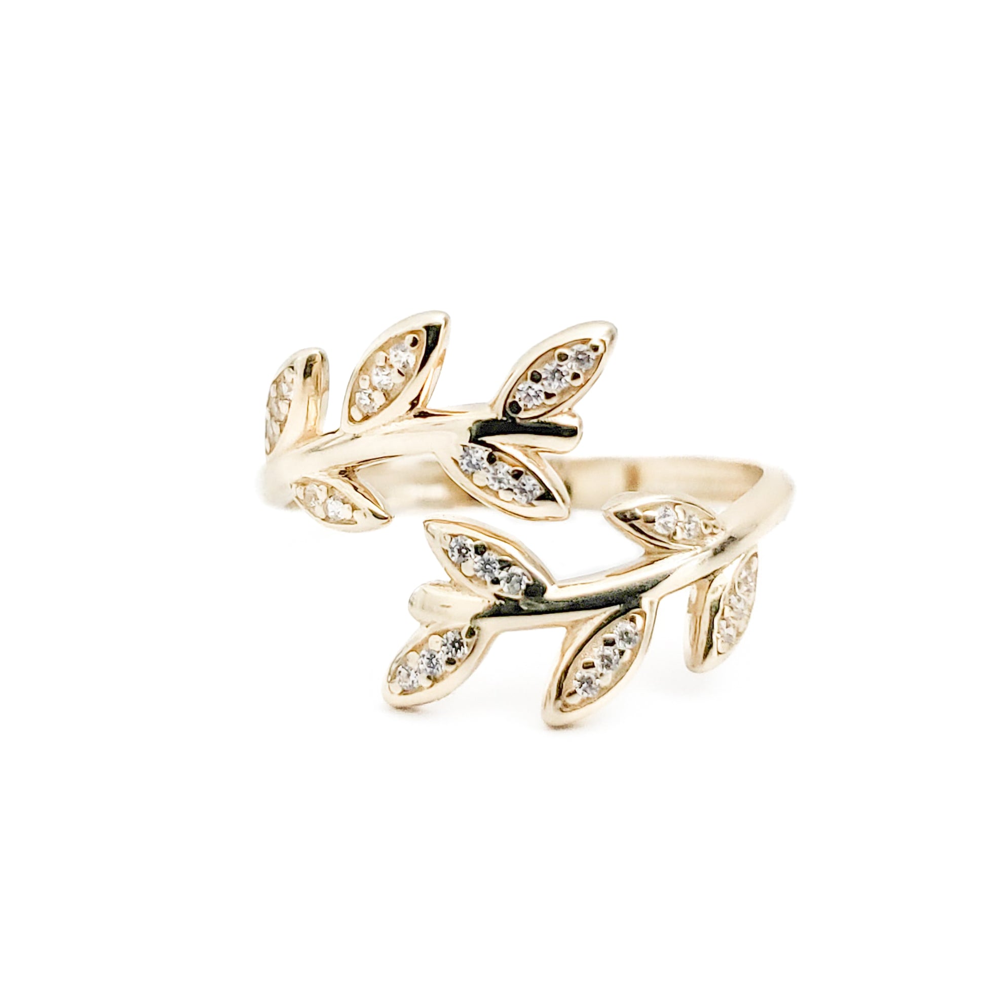 10k Gold Olive Leaf Ring With Cubic Zirconia - Tinamel Jewellery