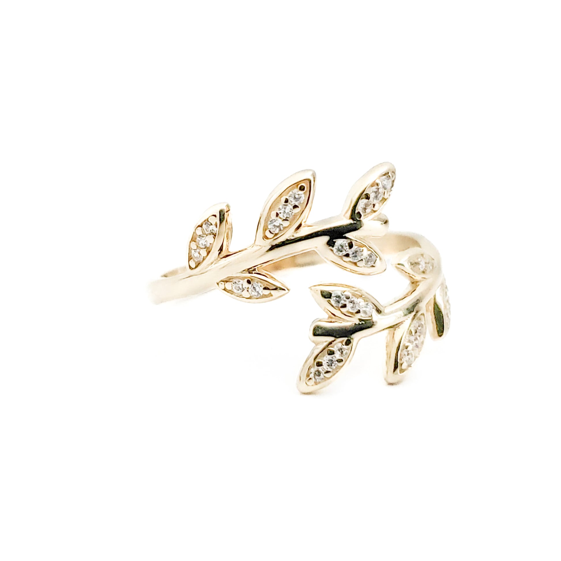 10k Gold Olive Leaf Ring With Cubic Zirconia - Tinamel Jewellery