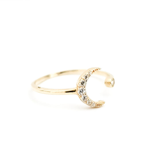 10k Yellow Gold and Cubic Zirconia Crescent Moon Ring - Tinamel Jewellery