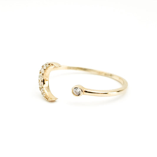 10k Yellow Gold and Cubic Zirconia Crescent Moon Ring - Tinamel Jewellery