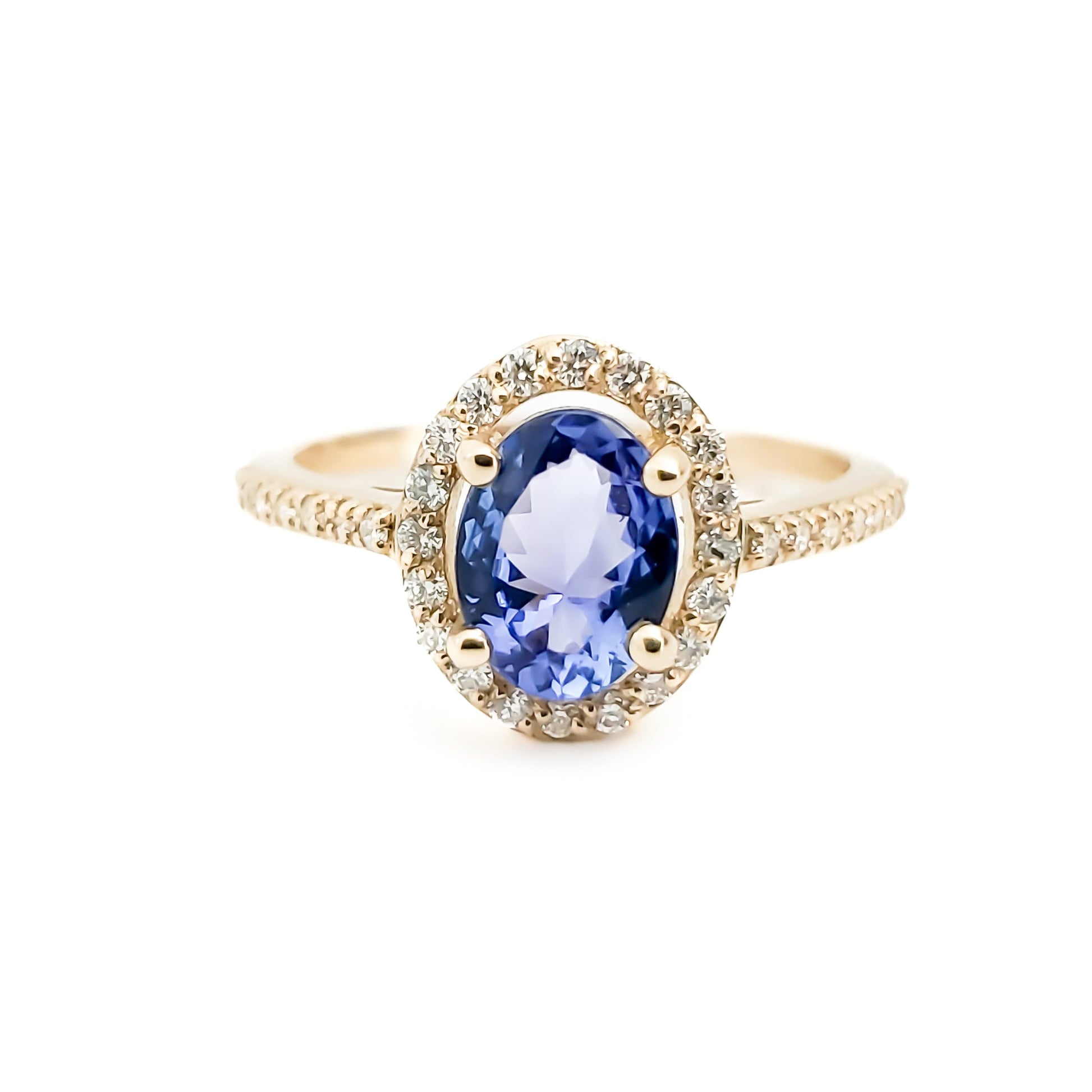 14k Gold Oval Shaped Tanzanite and Diamond Ring - Tinamel Jewellery