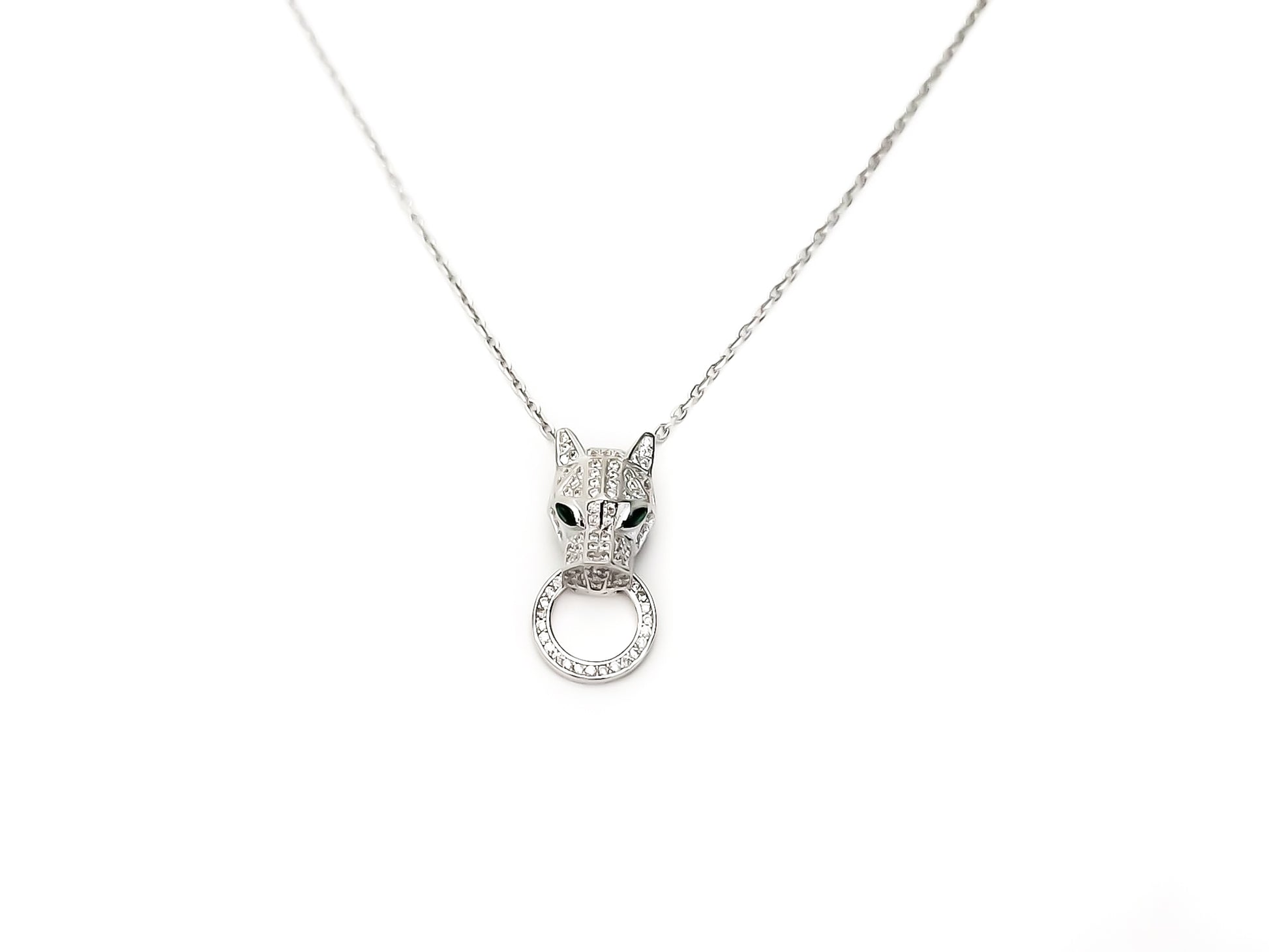 Sterling Silver Green Eyed Panther Necklace - Tinamel Jewellery