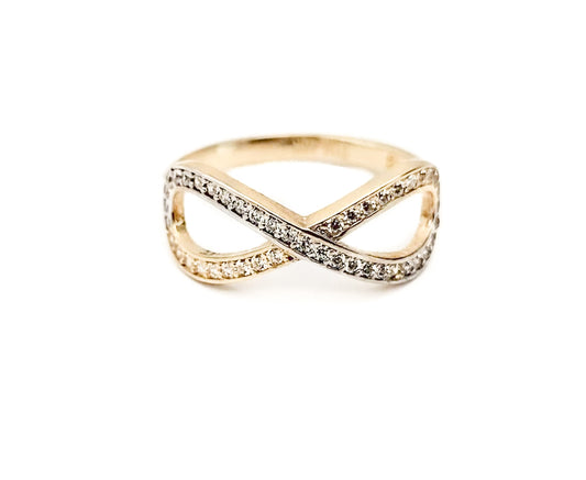 10k Yellow Gold and White Gold Cubic Zirconia Covered Infinity Ring - Tinamel Jewellery