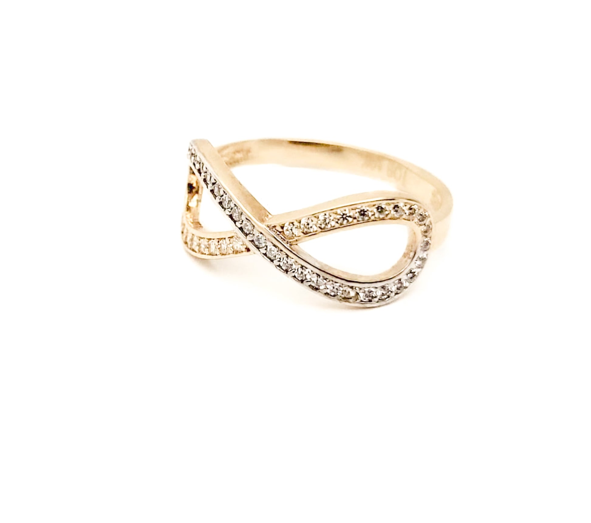 10k Yellow Gold and White Gold Cubic Zirconia Covered Infinity Ring - Tinamel Jewellery