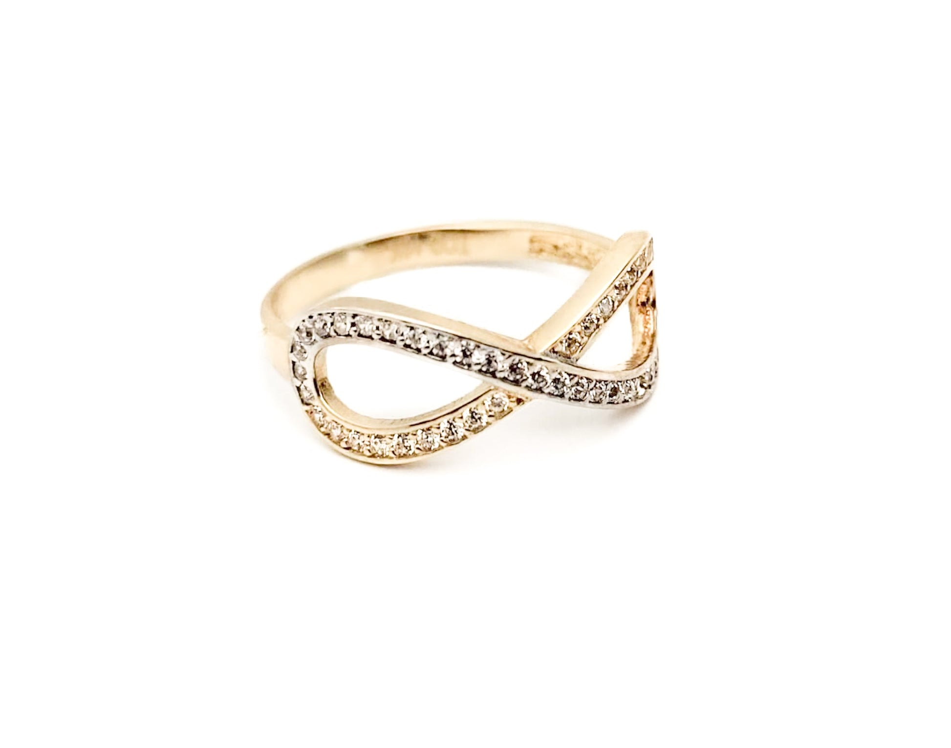 10k Yellow Gold and White Gold Cubic Zirconia Covered Infinity Ring - Tinamel Jewellery