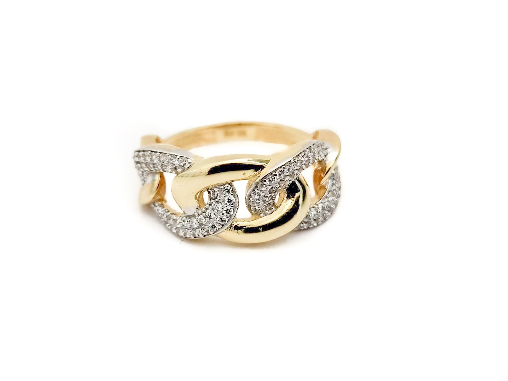 10k Yellow Gold and Cubic Zirconia Chain Link Ring - Tinamel Jewellery