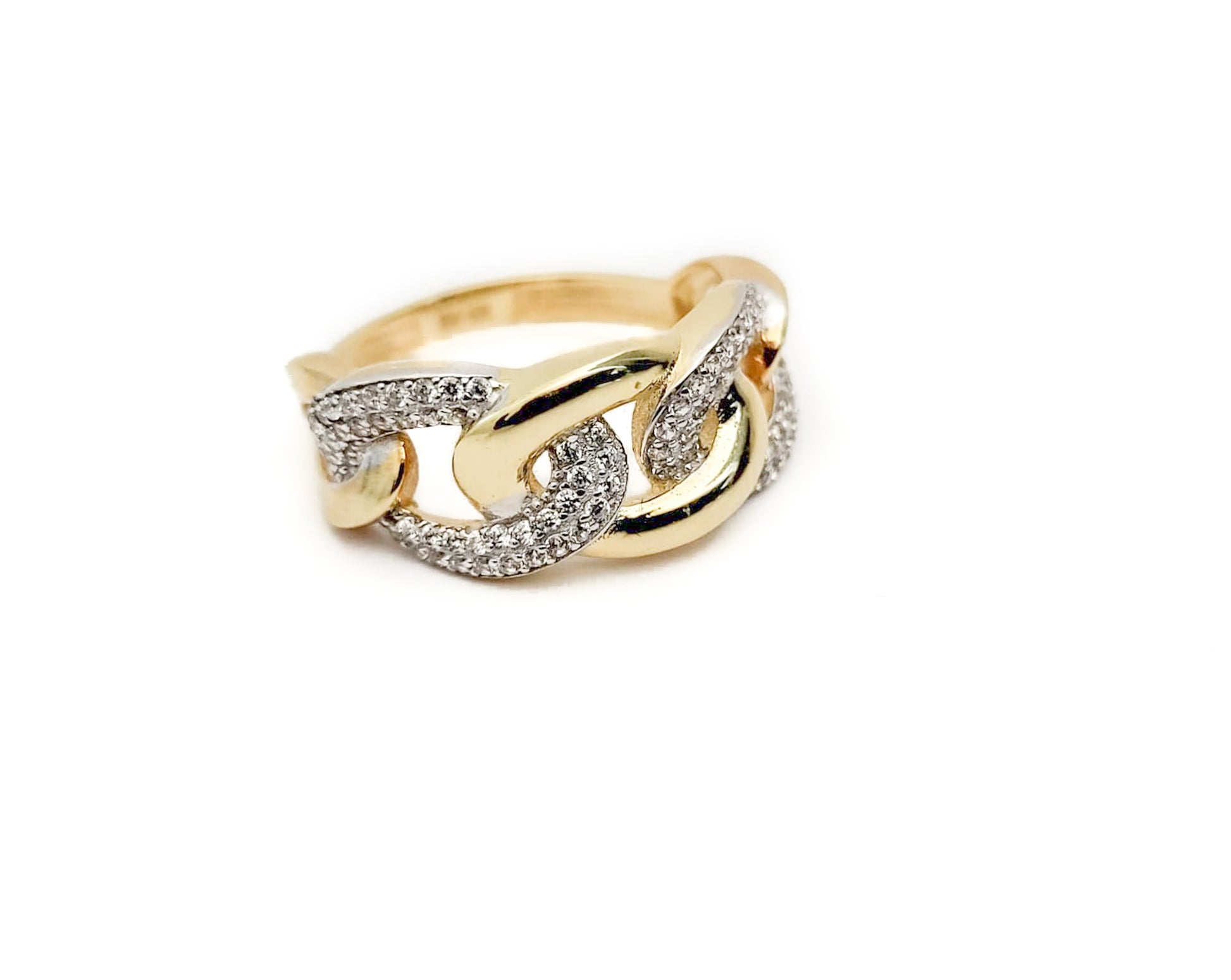 10k Yellow Gold and Cubic Zirconia Chain Link Ring - Tinamel Jewellery